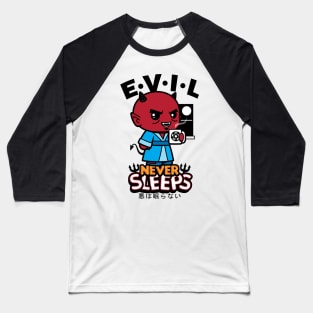 Cute Funny Kawaii Demon Drinking Coffee Slogan Meme Baseball T-Shirt